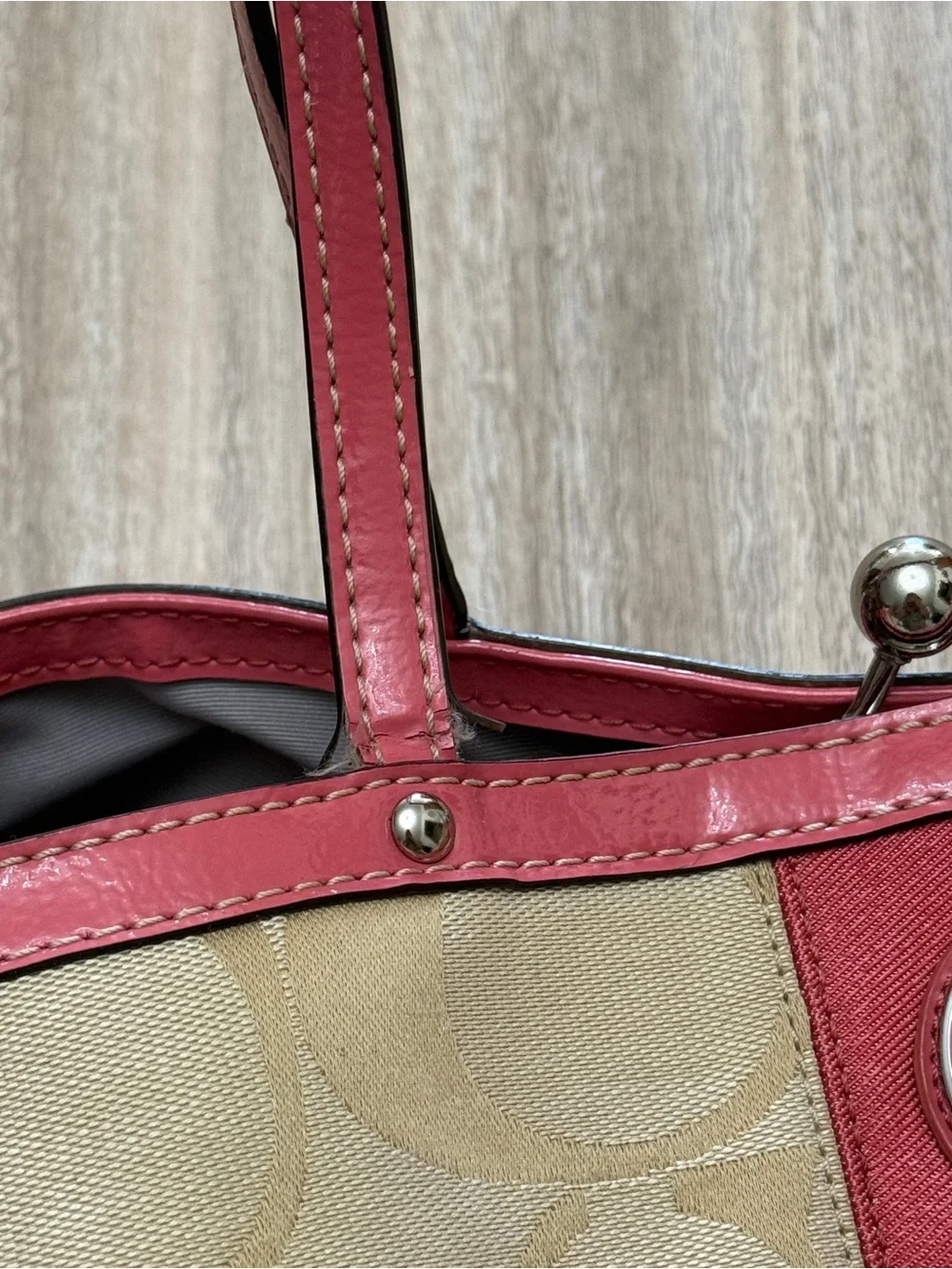 Y2K Coach Carryall Satchel Bag in Signature Canvas Khaki and Pink F19190